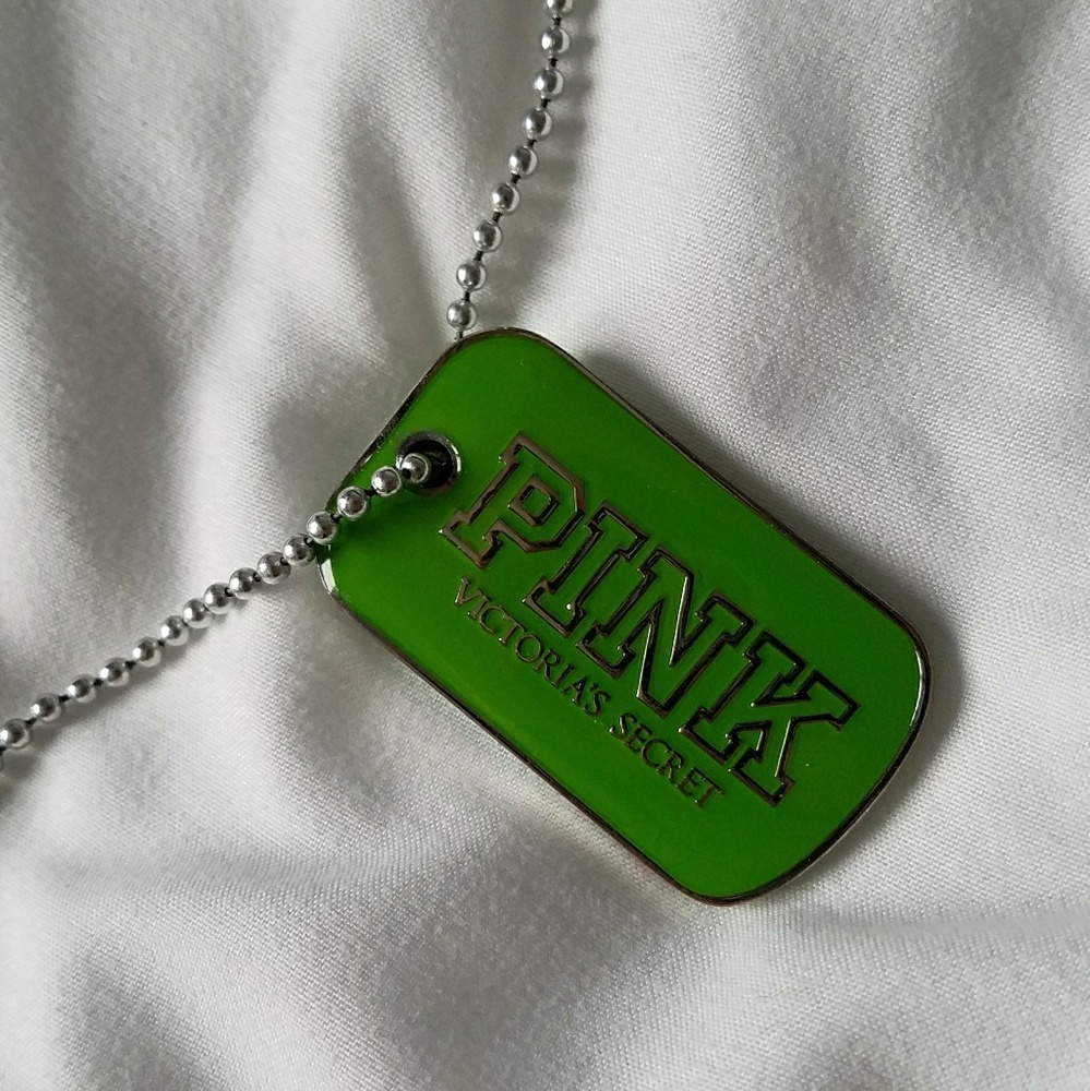PINK Victoria's Secret Lime Green Dog Tag Necklace